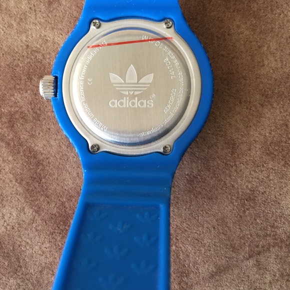 ADIDAS PRE-LOVED AUTHENTIC OCEAN BLUE SOFT SILICONE; WHITE STRIPES  WATCH